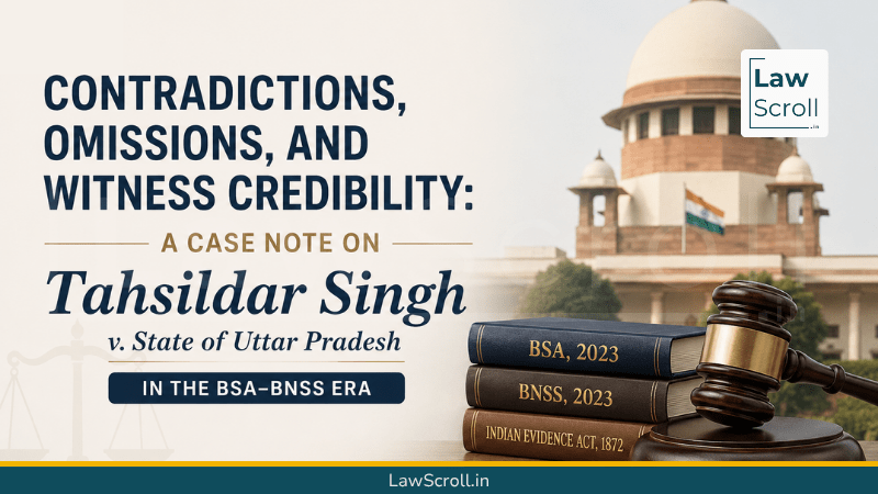 Contradictions, Omissions, and Witness Credibility: A Case Note on Tahsildar Singh v. State of Uttar Pradesh in the BSA–BNSS Era 1 Contradictions, Omissions, and Witness Credibility A Case Note on Tahsildar Singh v. State of Uttar Pradesh in the BSA–BNSS Era - LawScroll.in